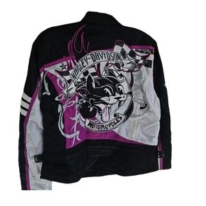 Harley Davidson Riders Jacket M Black Nylon Double Side Logo Embroidered Panther